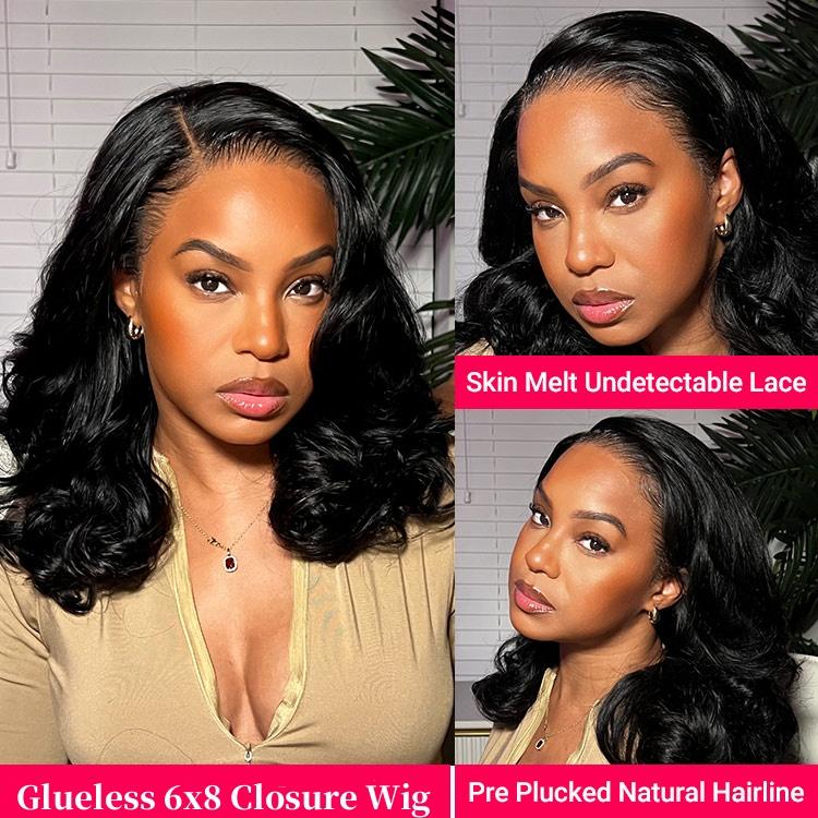 🔥Final 3 Hours: 50%OFF🔥 Density Side Part Glueless LayerCut Wig 6x8 Lace Closure Wig Body Wave Pre Cut Pre Bleached Ready Go Wigs